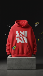 Oversized Signal Red hoodie with graphic print