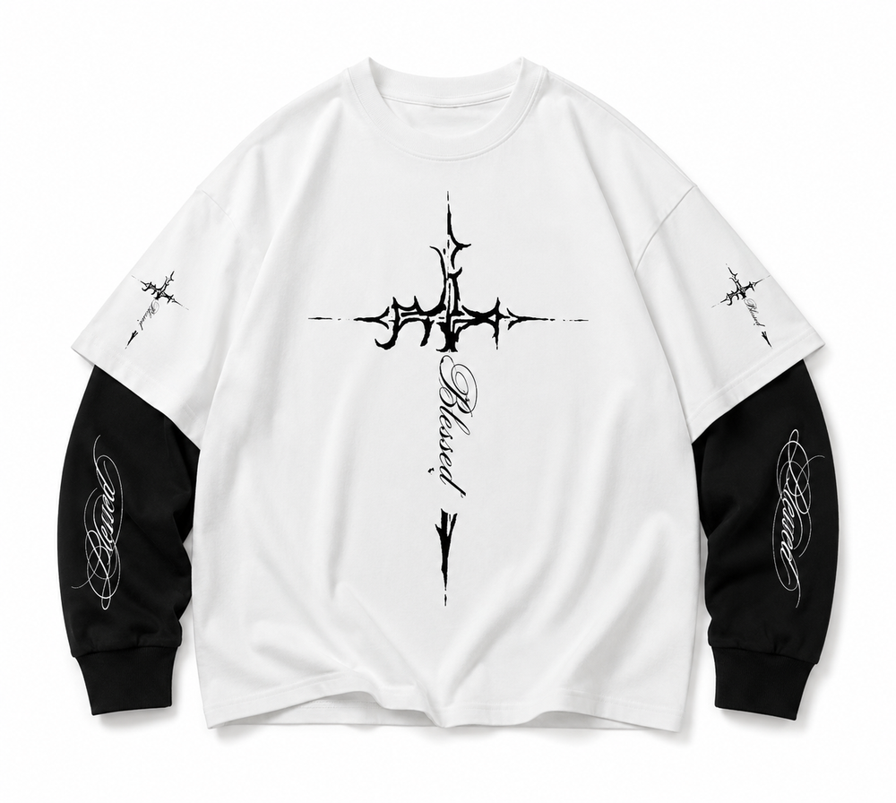 Blessed Cross Layered Oversized Tee