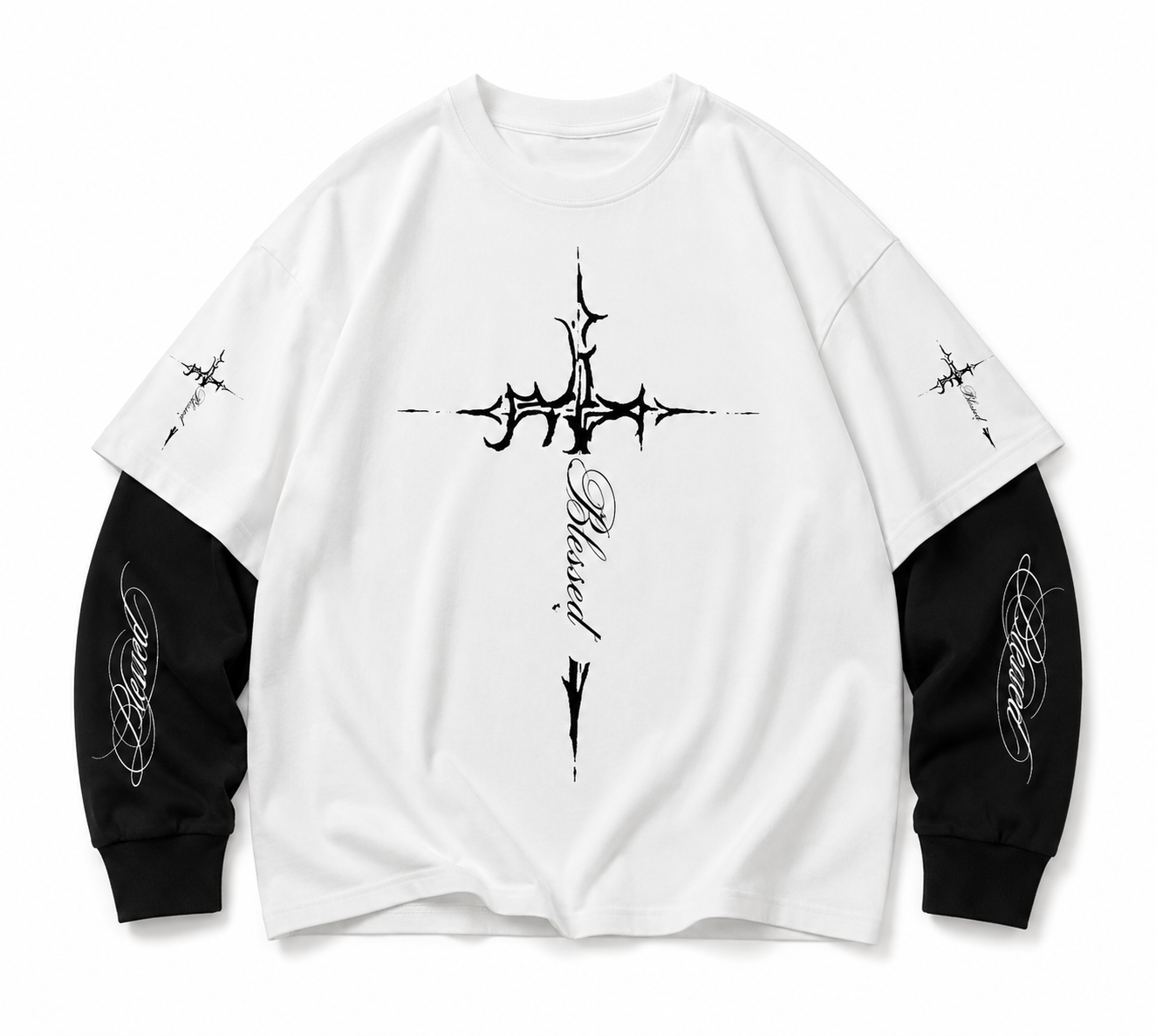 Blessed Cross Layered Oversized Tee