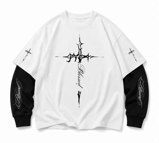 Blessed Cross Layered Oversized Tee