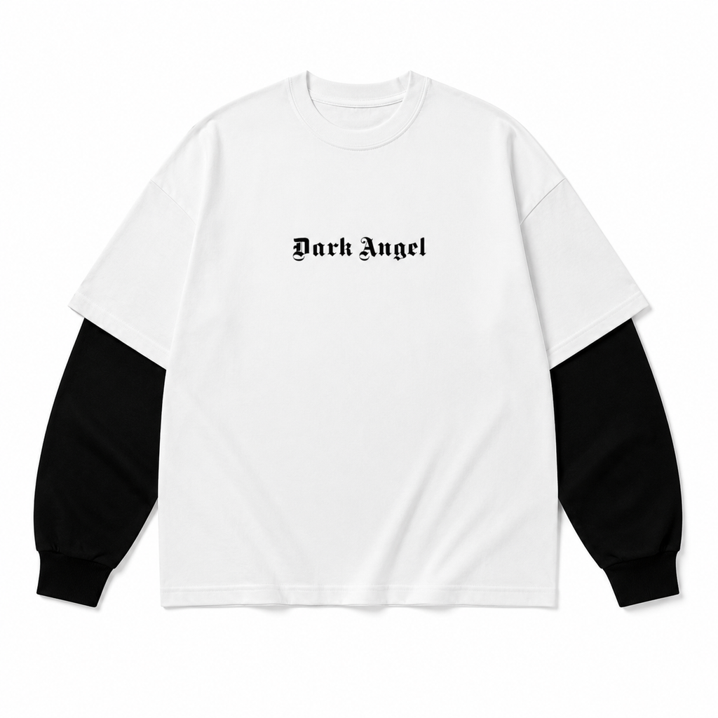 Dark Angel white attached-sleeve oversized tee by URBANEX