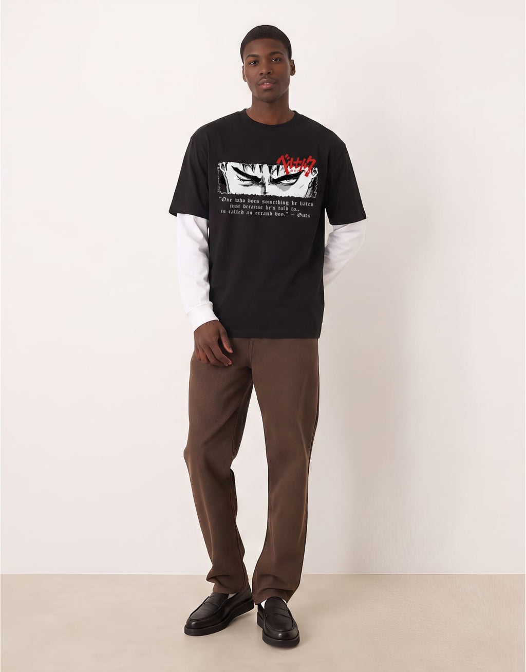 Relentless Warrior black oversized T-shirt, graphic print close-up