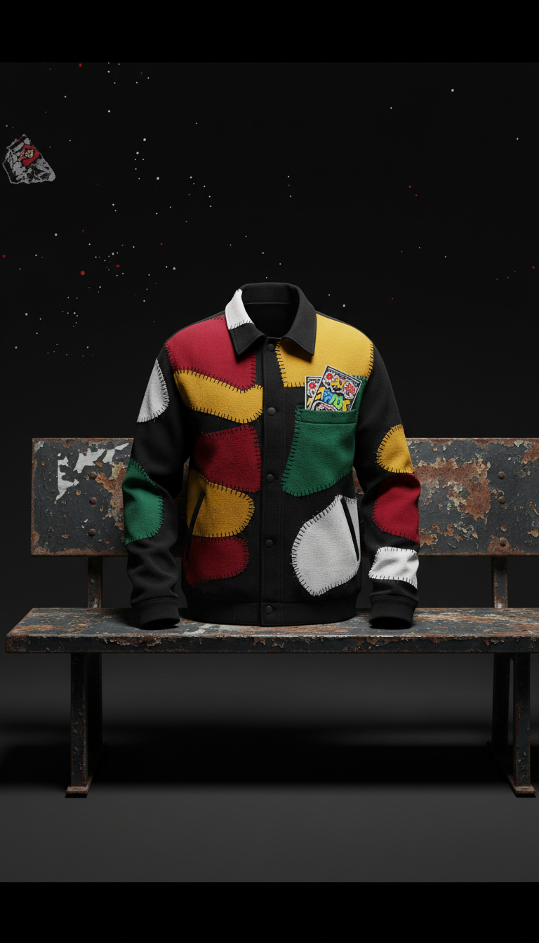 Asphalt Black jacket with layered patches
