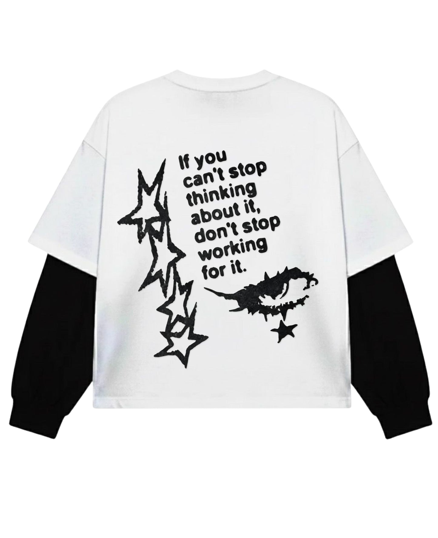 White With Black Sleeve Oversized Tee Back Design
