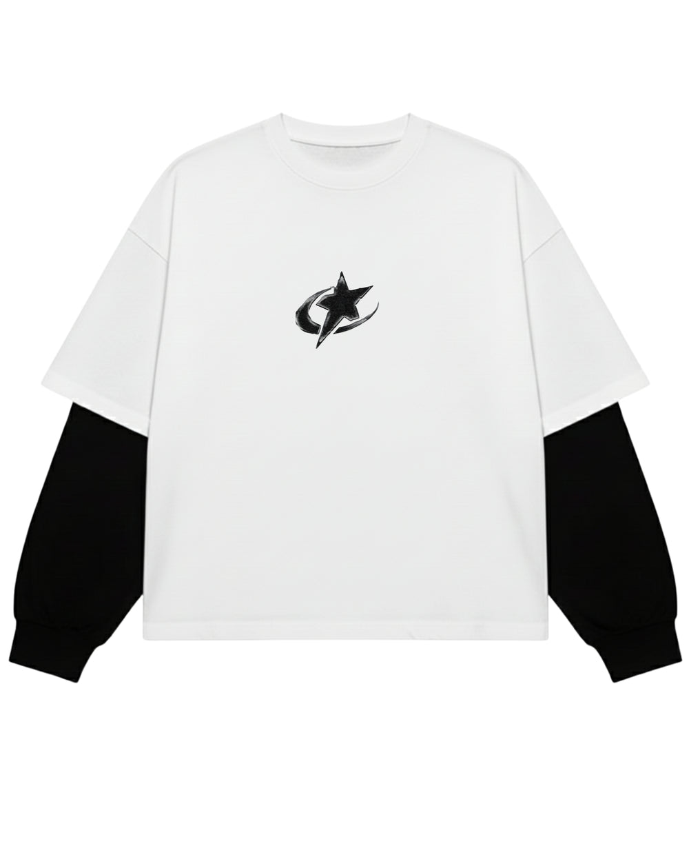 White With Black Sleeve Oversized Tee Front Design