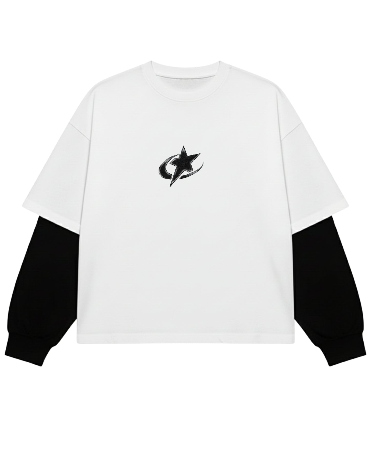 White With Black Sleeve Oversized Tee Front Design