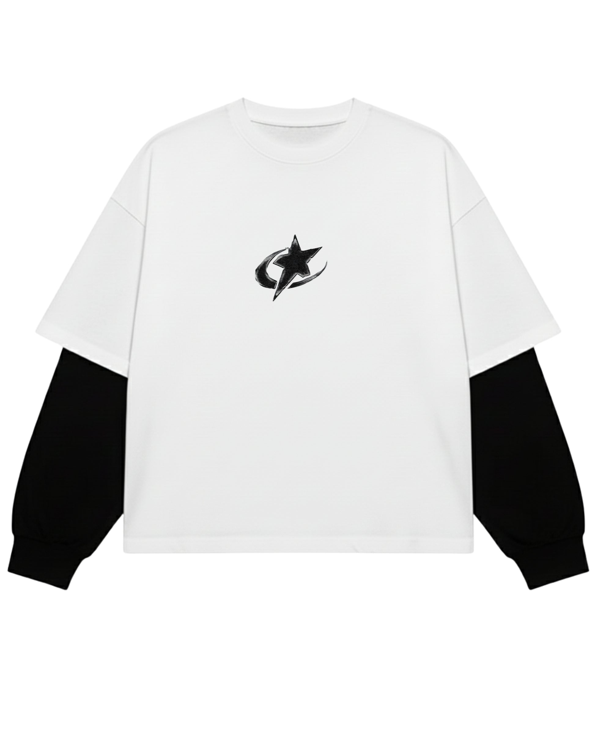 White With Black Sleeve Oversized Tee Front Design