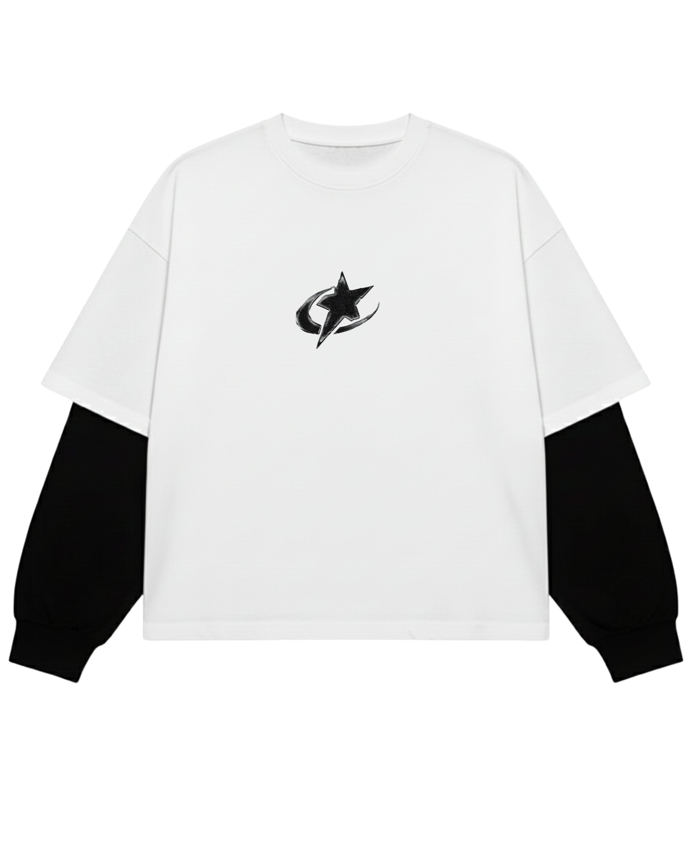 White With Black Sleeve Oversized Tee Front Design