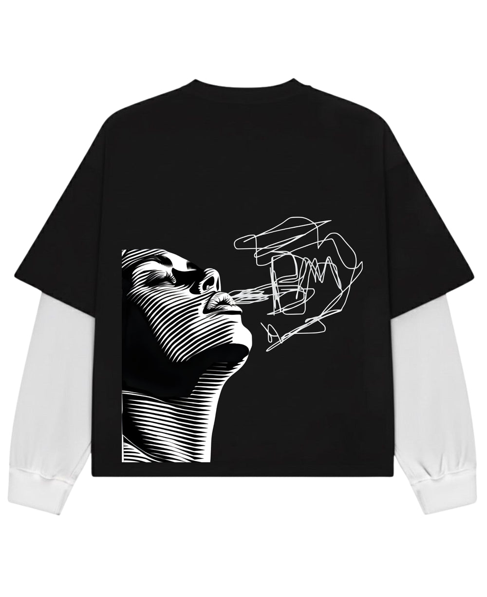 Black With White Sleeve Oversized Tee Back Design