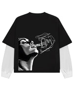 Black With White Sleeve Oversized Tee Back Design