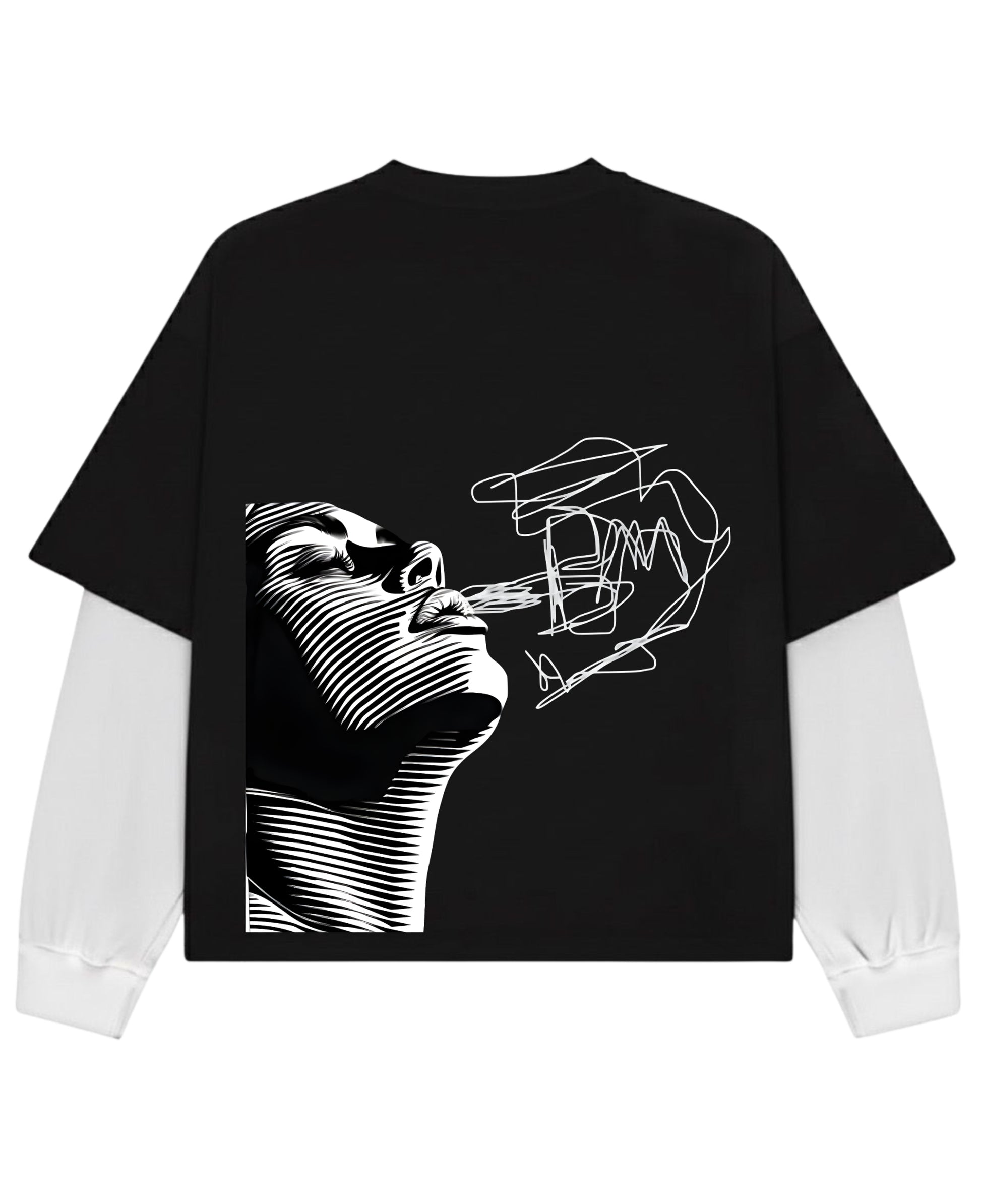 Black With White Sleeve Oversized Tee Back Design