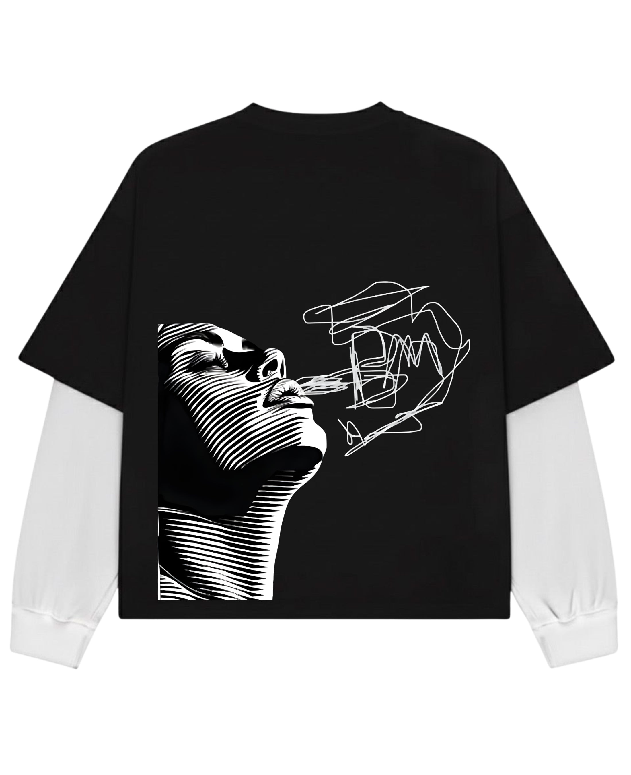 Black With White Sleeve Oversized Tee Back Design
