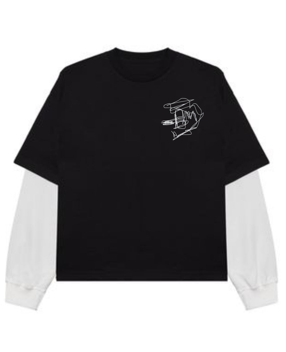 Black With White Sleeve Oversized Tee Front Design