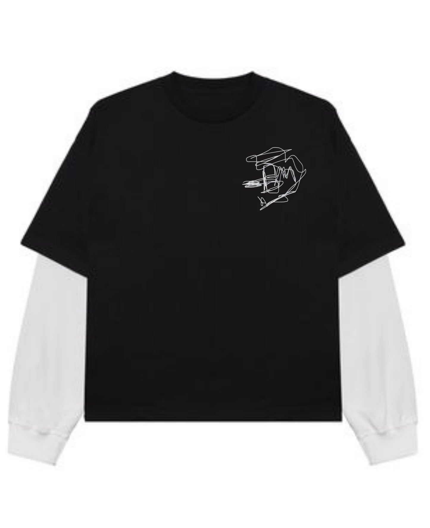 Black With White Sleeve Oversized Tee Front Design