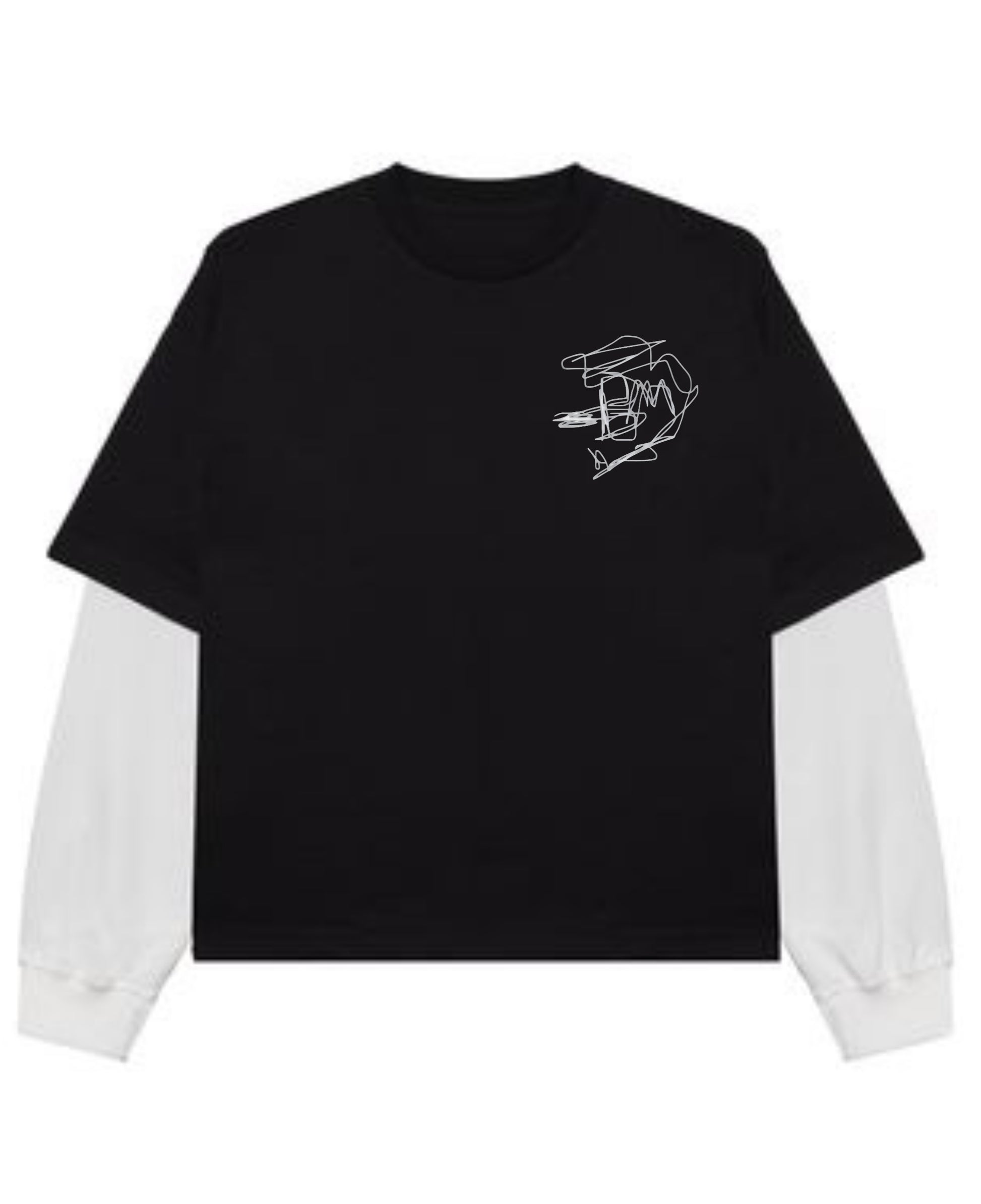Black With White Sleeve Oversized Tee Front Design