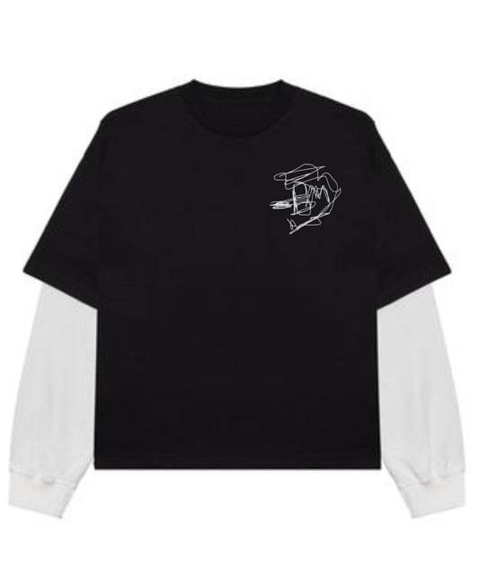 Black With White Sleeve Oversized Tee Front Design
