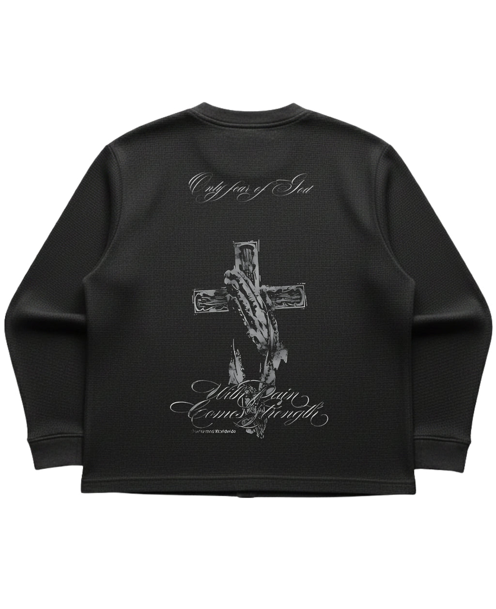 Black waffle knit oversized full-sleeve Back Design