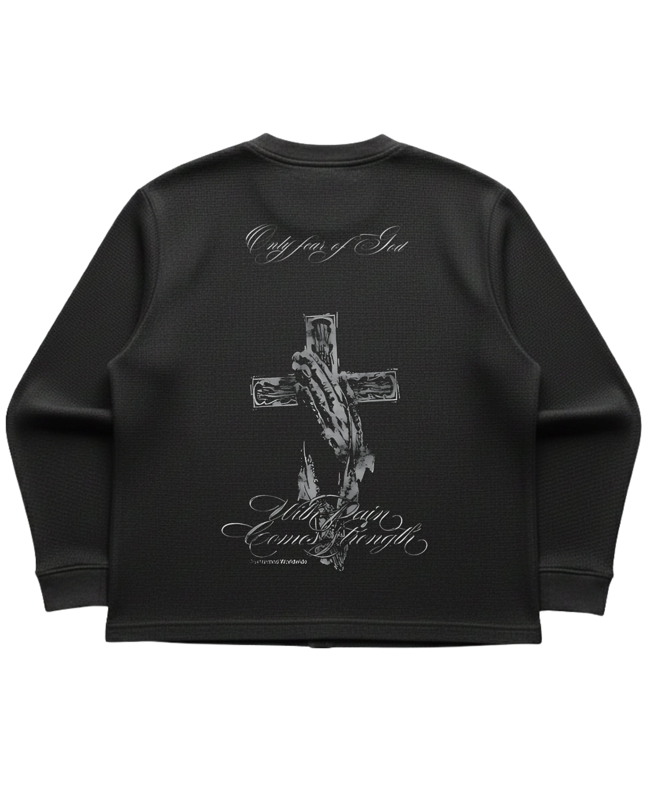 Black waffle knit oversized full-sleeve Back Design