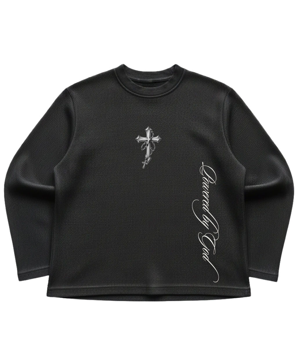 Black waffle knit oversized full-sleeve Front Design
