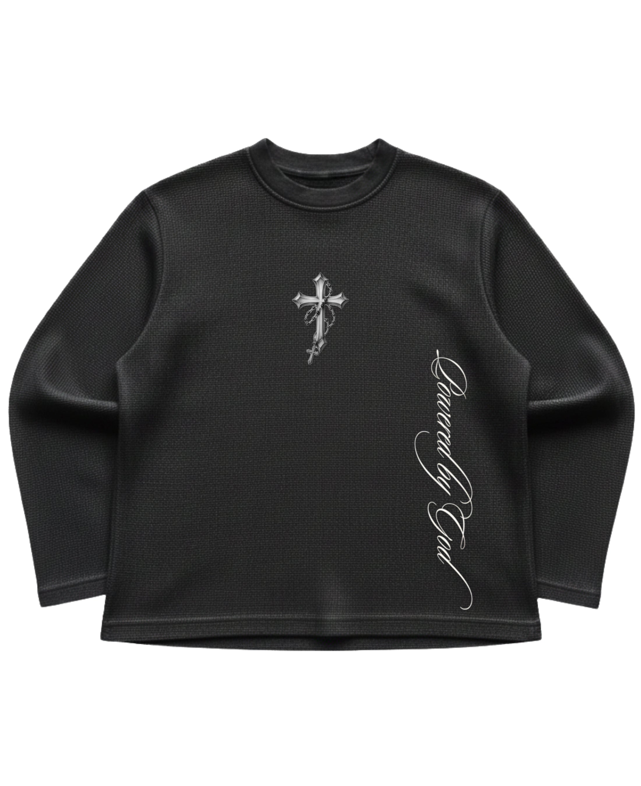 Black waffle knit oversized full-sleeve Front Design