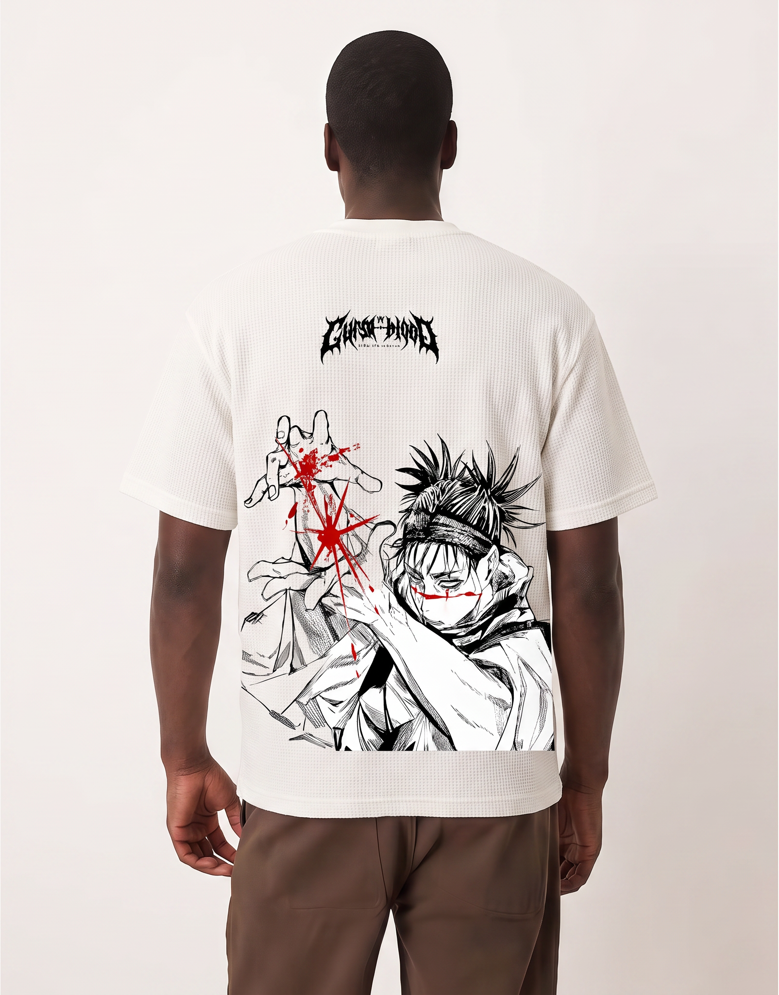 Cursed Blood Premium Waffle Tee, styled on model