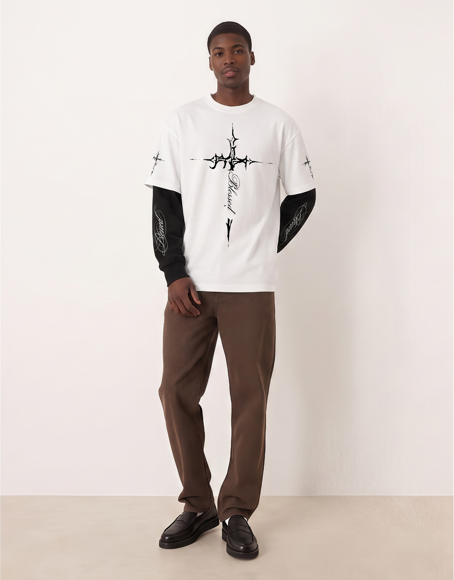 Blessed Cross Layered Oversized Tee